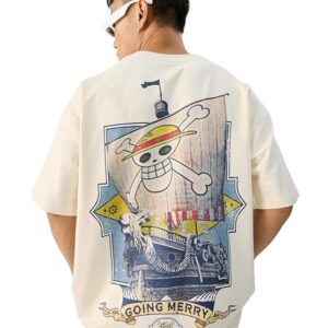 the souled store official one piece: going merry men and boys short sleeve round neck white graphic printed cotton oversized t shirts